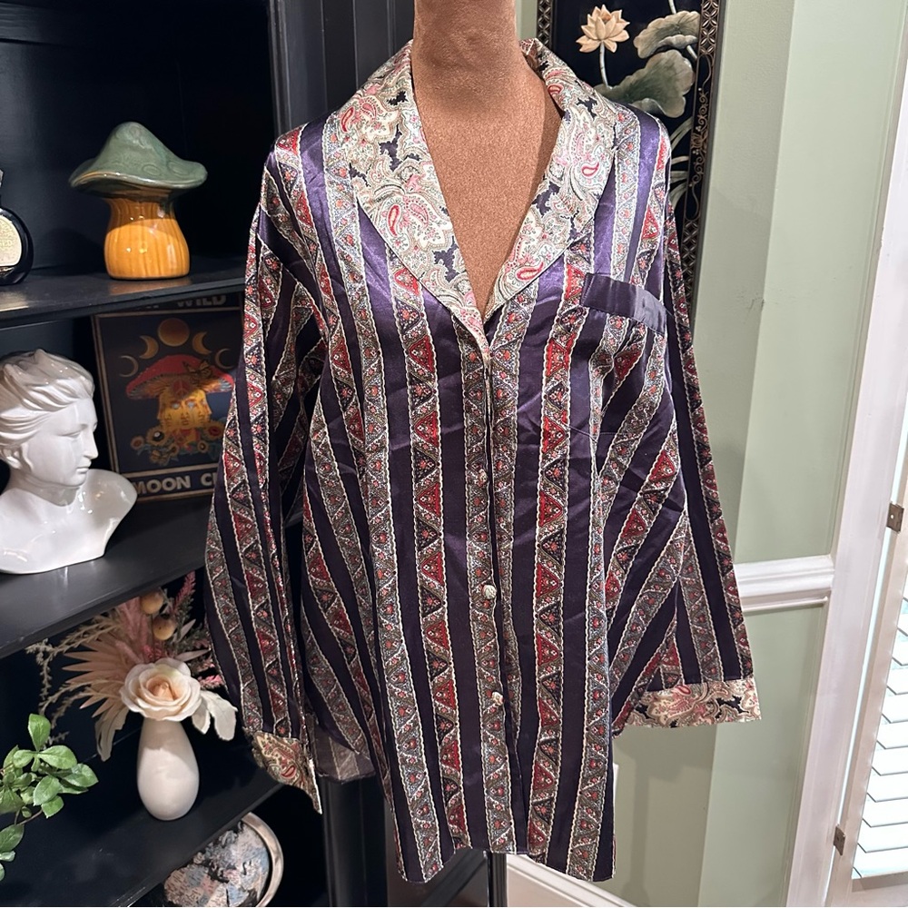 Sleep Club Oversized Silky Paisley Pajama Top Size Large
